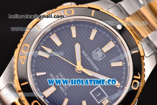 Tag Heuer Aquaracer Calibre 5 Swiss ETA 2824 Automatic Two Tone with Black Dial Stick Markers - Click Image to Close
